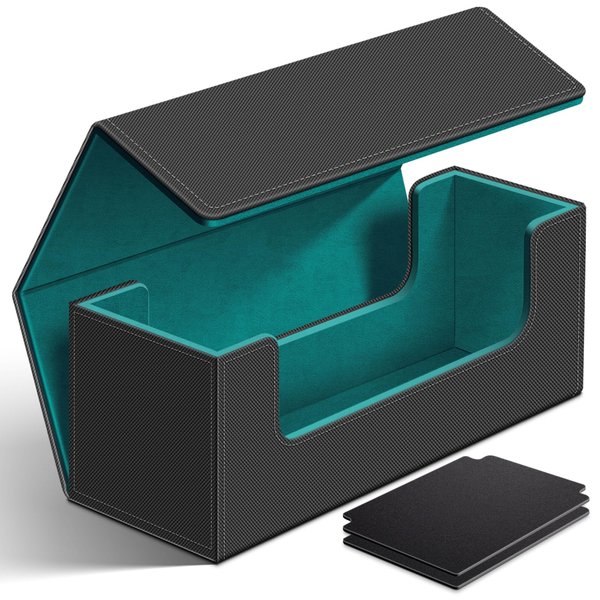 Homthy 600 Card Deck Case for Trading Cards, Leather Magnetic Closure Commander Card Storage Box Fit for Sports Cards, Game Card Standard Cards (Cyan)