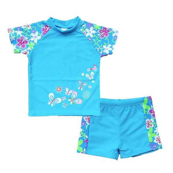 BAOHULU Girls Swimsuit Two Piece Tankini UPF 50+ UV Protective Rash Guard Set 3-12 Years S240_BlueShort_6A