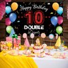 HTDZZI Happy 10th Birthday Backdrop Banner, 10th Birthday Decorations for Girls Boys, Double Digits 10 Year Old Birthday Party Yard Sign Photo Props Decor for Outdoor Indoor, Fabric, Sturdy