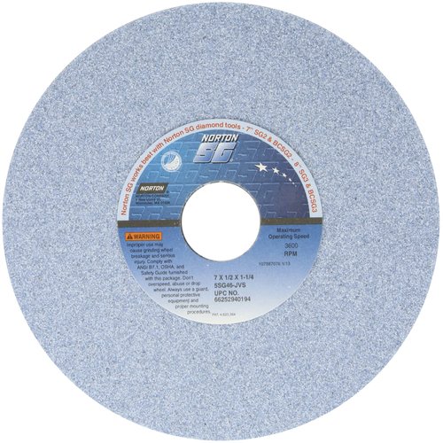 Norton 5SG Vitrified Toolroom Abrasive Wheel, Type 1 Straight, Ceramic Aluminum Oxide, 1-1/4" Arbor, 7" Diameter, 1/2" Thickness, 46-J Grit (Pack of 1)