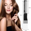 4 Pieces Carbon Lift Teasing Combs with Metal Prong Lift Teasing Comb and Hair Pick Salon Teasing Lifting Fluffing Comb with 5 Stainless Steel Pins for Women Most Hair Types