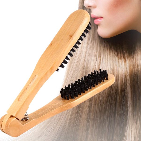 Cimenn Professional Hairdressing Comb Double Brushes Wooden Anti-static Hair Straightener Tool