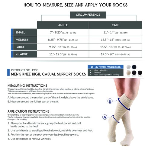 Truform Compression Socks, 15-20 mmHg Men's Cushion Foot, Knee High Over Calf Length, Navy, Medium