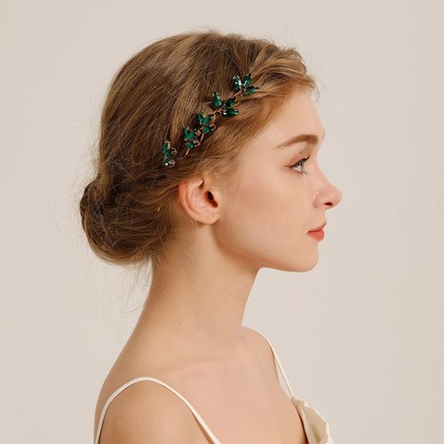 5PCS Green Wedding Hair Pins for Bride Crystal Bridal U Hair Pins for Party Women Rhinestone Hairpins (Green)