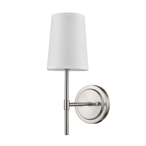 Globe Electric 51858 Clarissa 1-Light Wall Sconce, Brushed Nickel, White Fabric Shade, Bulb Not Included