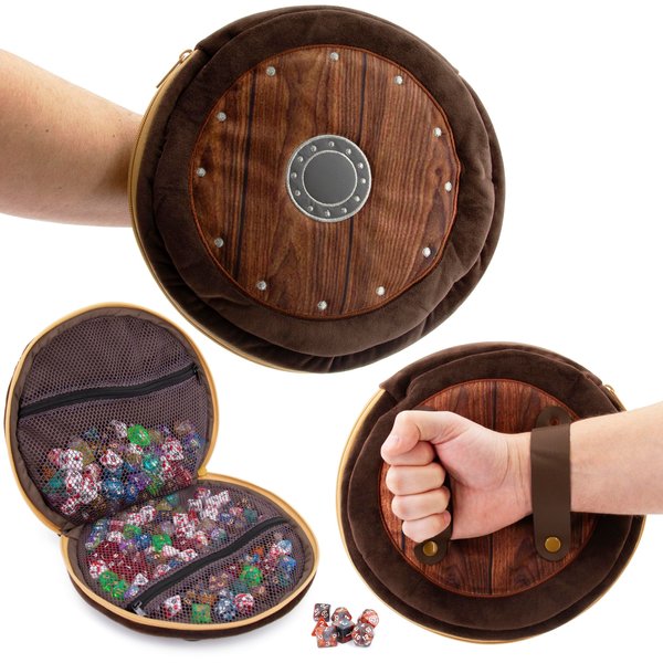 CASEMATIX Wearable Dice Shield Case for Up To 300 Dice with 7 Included RPG Dice - 10.25" Soft Roleplaying Dice Storage & Travel Dice Case with Netted Internal Zipper Pouches