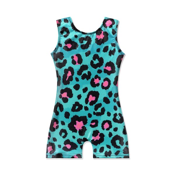 EQSJIU Girls Gymnastics Leotards Size 7-8 Years Old With Shorts Pink Leopard Light Blue Biketard For Kids Bodysuits Black Pink Clothes