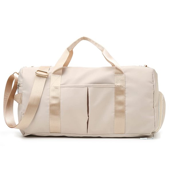 Small Gym Bag for Women and Men, Workout Bag for Sports and Weekend Getaway, Waterproof Dufflebag with Shoe and Wet Clothes Compartments (Beige)