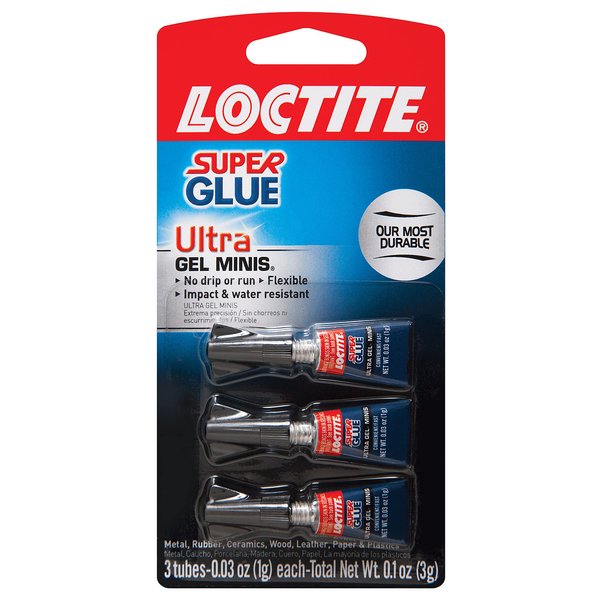 Loctite Super Glue Ultra Gel Minis, Clear Superglue, Cyanoacrylate Adhesive Instant Glue, Quick Dry - .03 fl oz Tube, Pack of 3