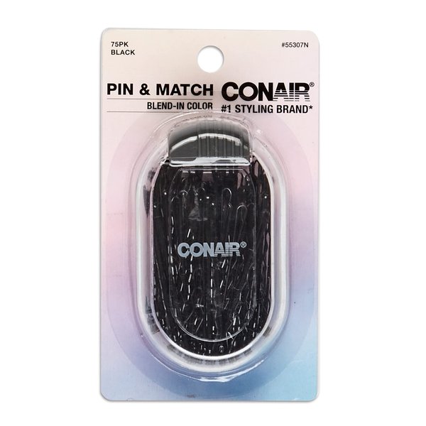 Conair Pin & Match Bobby Pins - hair accessories for women - Bobby Pins Black - Includes Storage Container - 75 Count