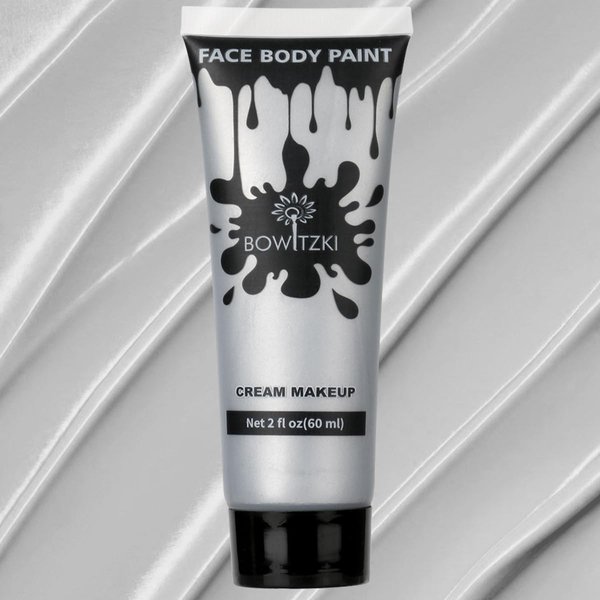 Bowitzki Face and Body Paint 2oz Cream Makeup 60ml Water Based Face Painting Special Effects For Adults Children Kids Halloween Christmas Party Stage Cosplay (Silver)