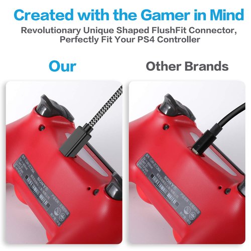 Oritikur PS4 Controller Long Charger Cable – 2 Pack 10FT Nylon Braided Micro USB Charging Play Cord Data Sync Wire with Flush Fit Connector for Playstation 4 Accessories