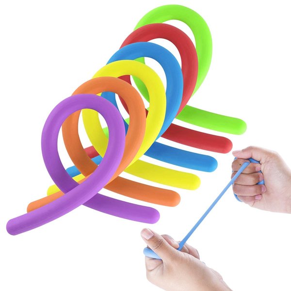 Super Z Outlet Stretchy Jelly String Noodles Thick Rubber Fidget Sensory Toys Set for Calming Relaxing Children Birthday Party Favors and Prizes (12 Pack)