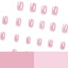 Short Press on Nails Chrome Pink Square Fake Nails, Chrome Powder Glazed Acrylic Nails, Shiny Glossy Gel False Nails Kits Salon Quality Stick Glue on Nails Tip 24 Pcs