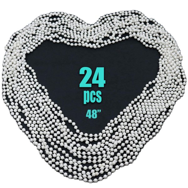 GiftExpress 24 PCS White Pearl Bead Necklaces, Bulk Faux Pearl Necklaces, Mardi Gras Beaded Necklaces for Wedding, Birthday, Tea Party Favors, Gatsby theme Decorations