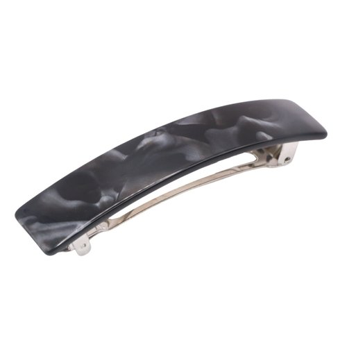French Amie Oblong Handmade 3.5" Celluloid Hair Barrette Clip Women Hair Accessories, Made in France (Black Finish)
