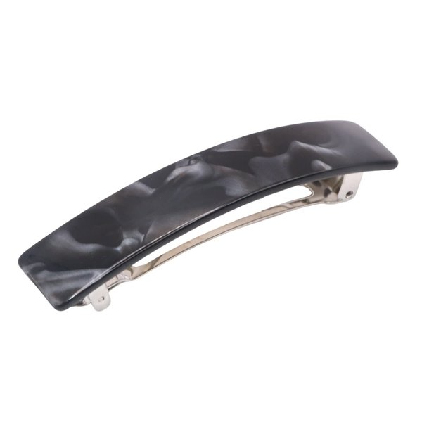 French Amie Oblong Handmade 3.5" Celluloid Hair Barrette Clip Women Hair Accessories, Made in France (Black Finish)