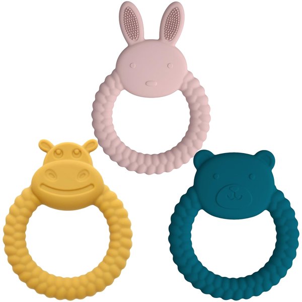 Pepicat Silicone Teething Toys, Animal Teething Rings, Cow, Rabbit, Bear, Teething Toys for Babies 0-6 Months, BPA Free, Infant Toys for Teething Relief, Baby Chew Toys, 3 Pack