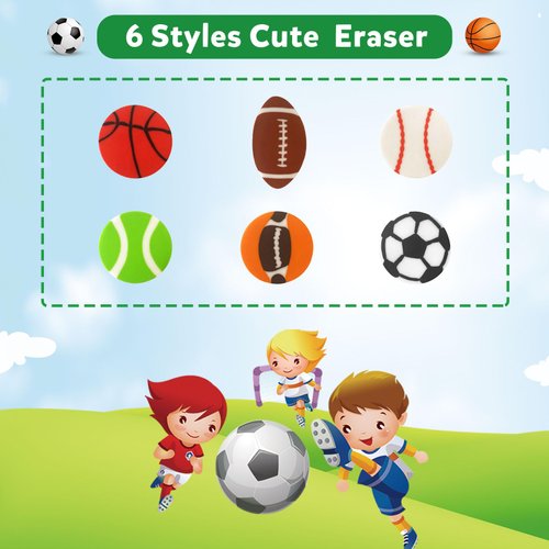 ZAKVOOR 70 Pcs Sport Ball Pencil Erasers Bulk for Classroom, Party Favor, Gift Filling, Home School Work Reward