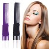 AxiyanX 2PCS Metal Comb,Hair Teasing Comb With Metal Prong,Comb With Metal Pick,Hair Picks for Women,Teasing Combs for Women,Teasing Comb for Fine Hair(black and Purple)