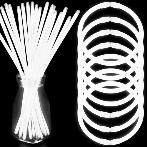 NUDALA 100 White Glow Sticks Bracelet Necklaces Bulk Glow In The Dark Party 8 inch Light Up Stick with 100 Connectors for Christmas New Year Easter 4th of July Halloween Party Favors
