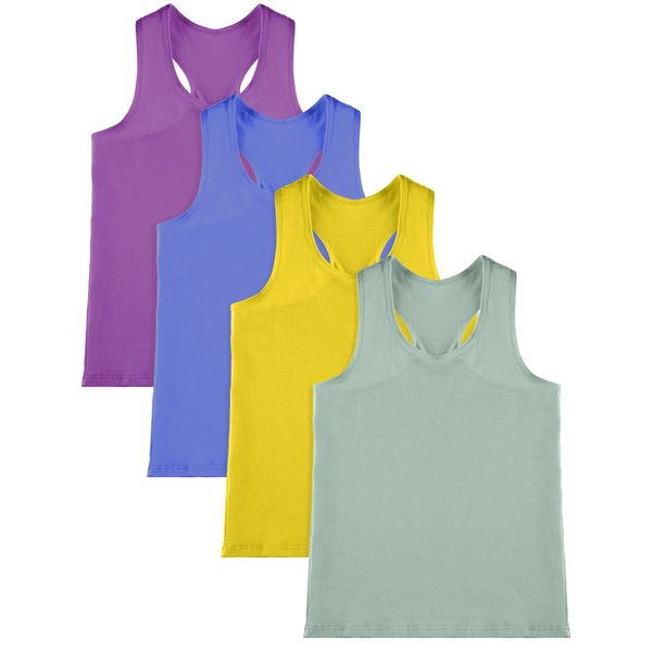 SATINIOR 4 Pieces Girls Dance Tank Tops Racerback Crop Tank Tops Sleeveless Top for Gymnastics and Dancewear (Grass Green, Pink Purple, Dark Blue, Lemon Yellow,9-10 Years)