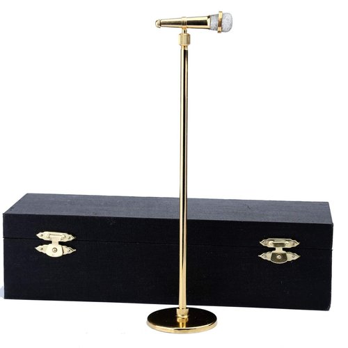 20-29cm Adjustable Miniature Microphone Mini Musical Instrument Mini Replica Model for 1:6 Action Figures Dollhouse Accessories Display Ornaments Home decoration (Gold, (adjustable) 7.87"-11.41")