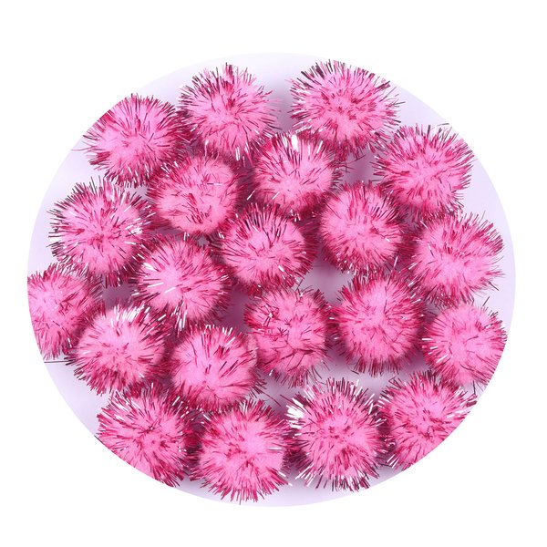 YYCRAFT 100pcs Glitter Tinsel Pom Poms Sparkle Balls for DIY Craft/Party Decoration/Cat Toys(25mm,Dark Pink)