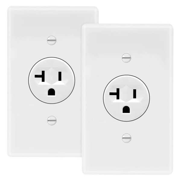 Maxxima 20A Single Receptacle Outlet - 2 Pack, 125 VAC Commercial Grade White Electrical Outlet for Appliances, UL Listed, Wallplates Included, Ideal for Construction and Renovations