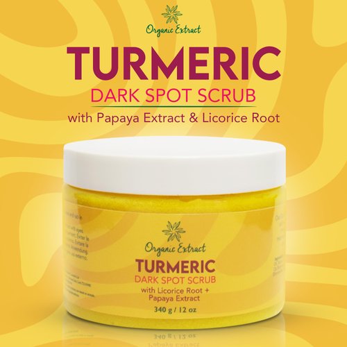 Organic Extract Turmeric Face Scrub - 12 fl oz / 340g - BIG SIZE Skin Brightening Scrub For Face - Exfoliating & Deep Cleanser, Evens Out Skin Tone - Moisturizing Facial Scrub with Papaya extract