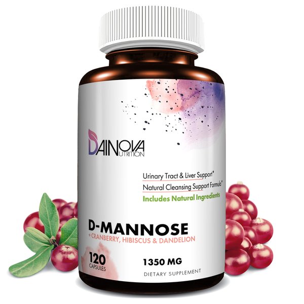 DAINOVA D Mannose 1350mg with Cranberry I D-Mannose Capsules for UTI Prevention, Urinary Tract Support, Urinary Tract Health for Women, & Cleanse. W/Hibiscus & Dandelion, 120 Veggie Capsules