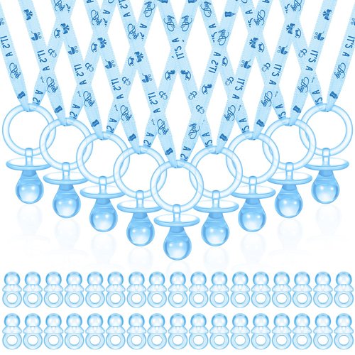 74 Pieces Baby Shower Pacifiers 24 Necklace Acrylic Baby Pacifiers Party Favors 50 Mini Plastic Pacifiers Charm Bulk for Baby Shower Party Decorations Games Table Scatter(Blue)