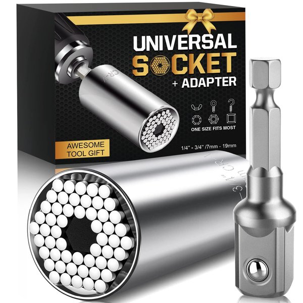 Stocking Stuffers for Adults Men, Super Universal Socket Tools, Christmas White Elephant Gifts for Men Dad Husband Handyman, Cool Gadgets Socket Set with Power Drill Adapter(7-19 Mm)