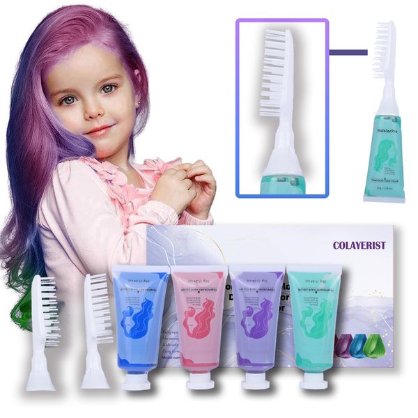 COLAYERIST Hair Color Wax for Girls, 4 PCS Temporary Hair Dye in Green, Blue, Pink, Purple, Washable Hair Chalk Kit for Kids & Adults, Great Gifts for 6-13 Year Old Girls Birthday