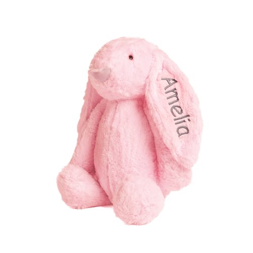 Personalized Super Soft Plush Bunny - Stuffed Animal Toy for Kids - Custom Gift with Embroidered Name on Ear for Easter, Baby Shower Gift (medium, pink)