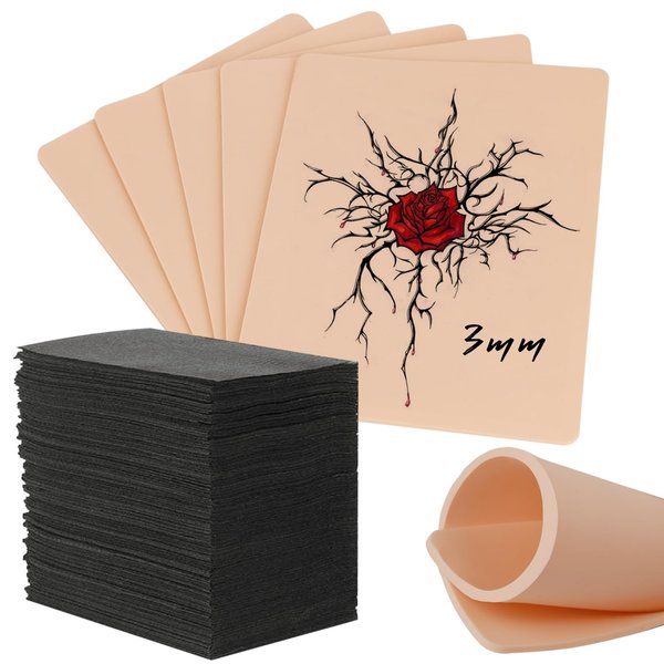 Tattoo Skin Practice Kit - Autdor 5Pcs Blank Tattoo Practice Skin 3MM Thick Double Sides Fake Skin 7.4x5.6" with Dental Bibs Disposable 50 Sheets Patient Bibs Tattoo Bibs for Tattoo Supplies