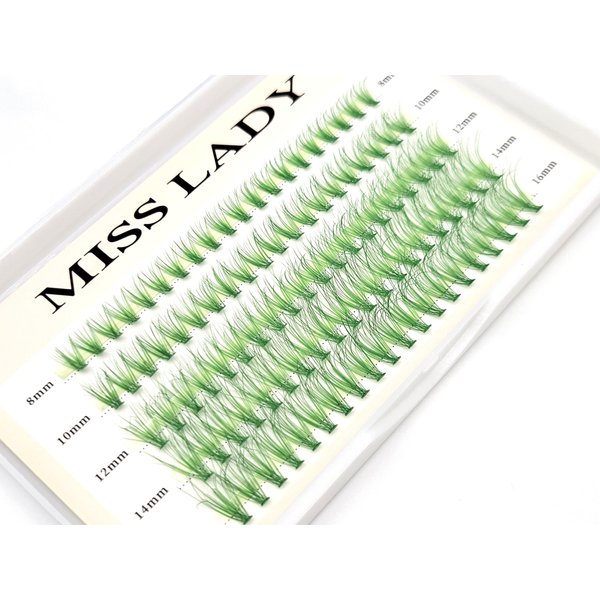 Colored Green Lash Clusters, 3D Volume 20D Curl C, Thickness 0.10mm, Length 8-16mm Mixed Tray, 100 PCS of Green Eyelash Clusters, Faux Mink Green Individual Lash Extensions DIY
