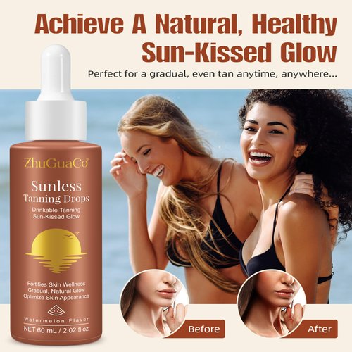 Sunless Tanning Drops to Drink | Oral Drinkable Sunless Tanning Drops for Natural Glow | Safe & Long-Lasting Enhances Natural Tan | for All Skin Types