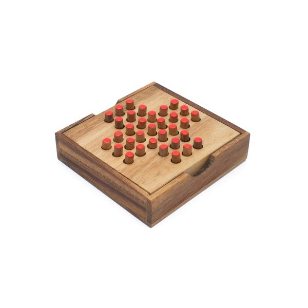 Wood Solitaire Game Classic Peg Solitaire Board Premium Wooden Design Single Player Brain Teaser Strategy Puzzle for Brain Training Tabletop Indoor (Jump All but one)