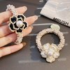 2-Pack Pearl Hair Scrunchies, Elastic Hair Rope Ponytail Holder with Floral Decor, Fancy Hair Ties for Women Girls Wedding Bridal Pearl Scrunchie with Black White Flower