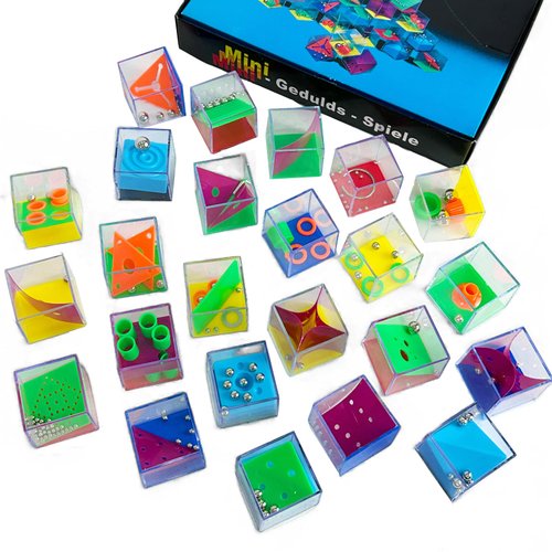 Mini Cube Puzzle Box Set, Brain Game 24PCS Maze Puzzle Box 3D Three-Dimensional Ball Maze Funny and Cool Brain Teasers for Kids-Safe for Boys, Girls, Teens, Party Favors (A)