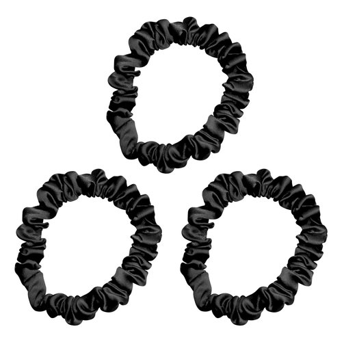 OLESILK Silk Hair Scrunchies for Women - Silk Hair Ties, 100% Mulberry Silk, Skinny for Thin Fine Hair, Hair Sleeping No Damage, Silk Ponytail Holder, 3 Pack, Black