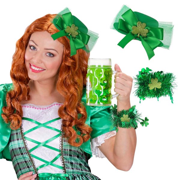 Bohend St. Patrick's Day Hat Hair Clip Green Mini Sequin Hat Leprechaun Bow Hair Pins Glitter Shamrock Bracelet Saint Patty's Day Favors Accessories Irish Costume 2 PCS for Adults and Kids (G)