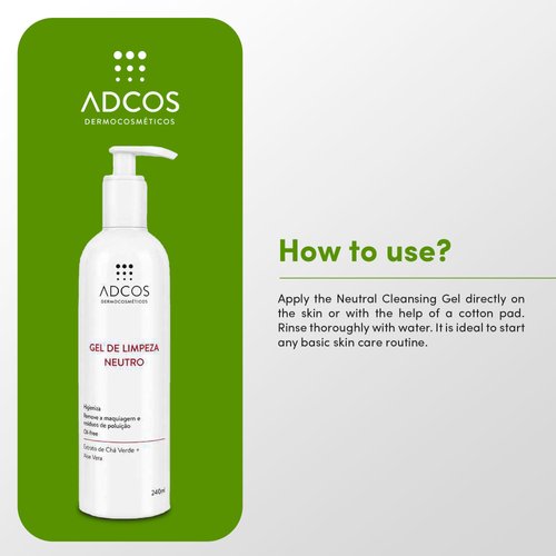 Adcos Neutral Cleansing Gel Cleanser Removes Makeup and Pollution residue Oil-free 240ml/8.11 fl.oz