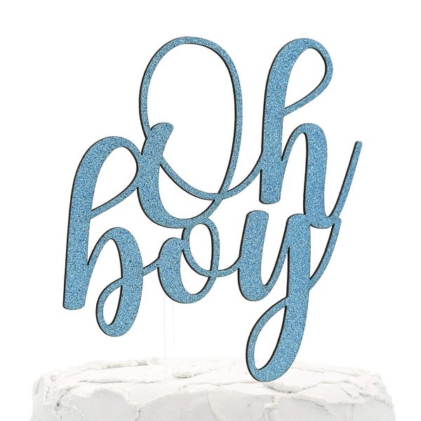 NANASUKO Baby Shower Cake Topper - Oh boy - Double Sided Baby Blue Glitter - Premium Quality Made in USA