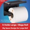 Adhesive Toilet Paper Holder with Shelf, SUS304 Stainless Steel Toilet Paper Roll Holder, Mega Roll Tissue Roll Paper Dispenser, No Drilling or Wall Mounted with Screws (Black Matte)