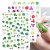 St Patricks Day Nail Art Stickers 3D Laser Shamrock Nail Decals Holographic Green Clover Design Nail Stickers for Women DIY Acrylic Nail Decoration Manicure Tip