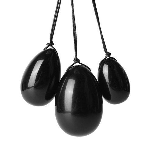 4Pcs Set Jade Yoni Eggs Stick,3 Pcs Drilled Natural Obsidian Quartz Crystal Jade Eggs Massage Stone + 1 Pcs Massage Stick for Women Kegel Exercise Strengthen Pelvic Floor Muscles