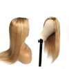 Upgrade - Highlight 12*4 Lace Closure Human Hair Wig,Ombre Blonde Straight Skilly Lace Front Wigs 10A Brazilian Virgin Hair , Pre Plucked with Baby Hair Natural Hairline colored Brown with Blonde Wigs