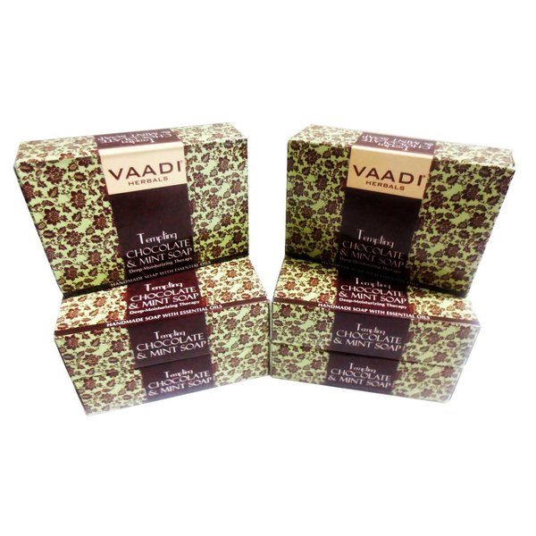 Vaadi Herbals Chocolate and Mint Bar Soap - Handmade Herbal Soap with 100% Pure Essential Oils - ALL Natural - Best Moisturizer - Each 2.65 Oz - Pack of 6 (16 Oz)